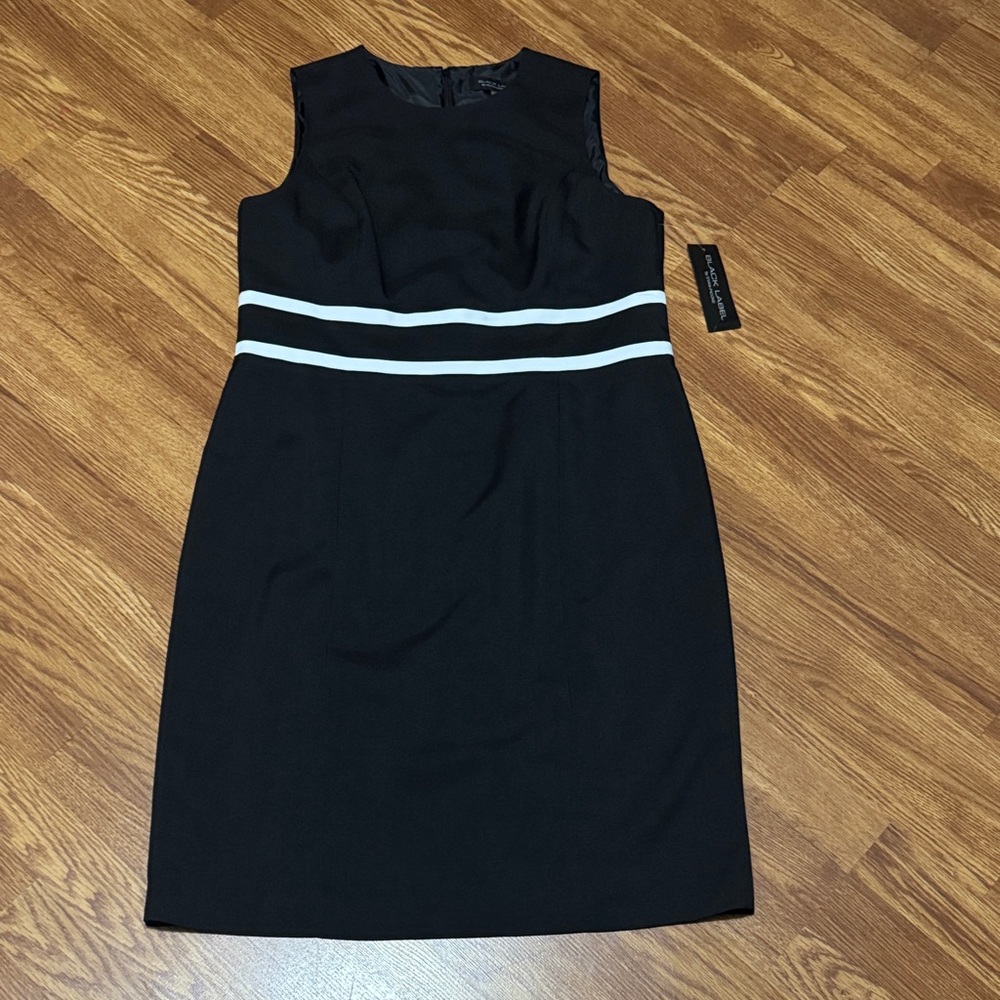Black Label by Evan-Picone Womens Sheath Dress Sleeveless Contrast-Trim 14 NWT